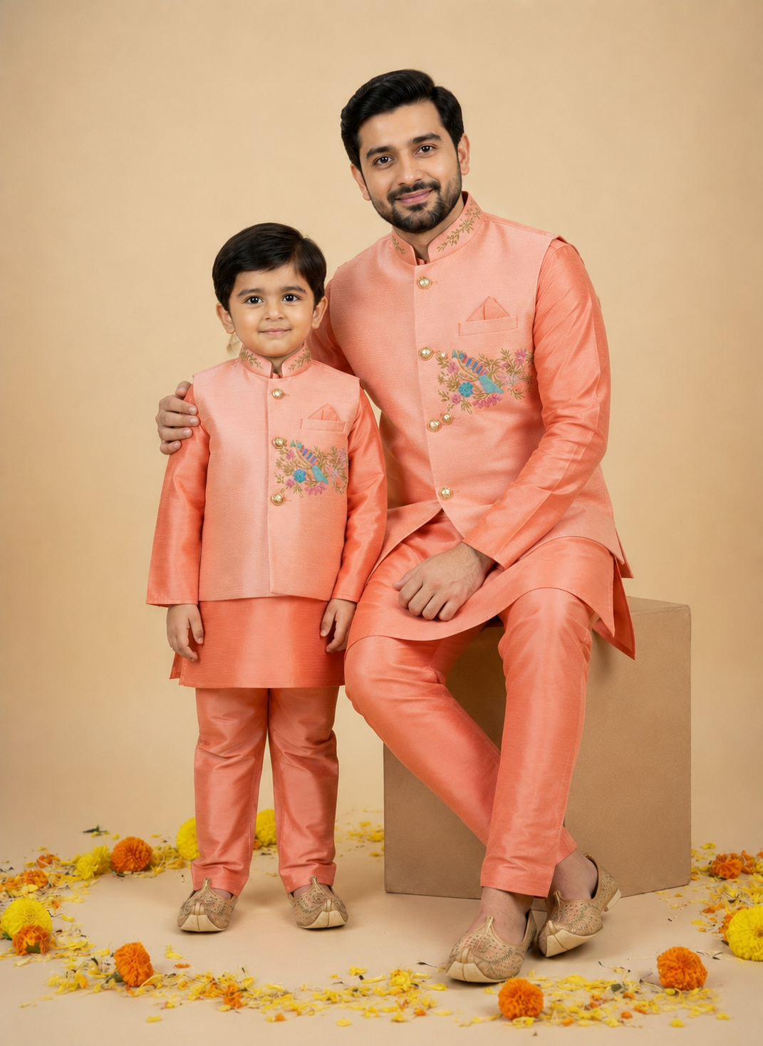 Peach Father–Son Ethnic Set