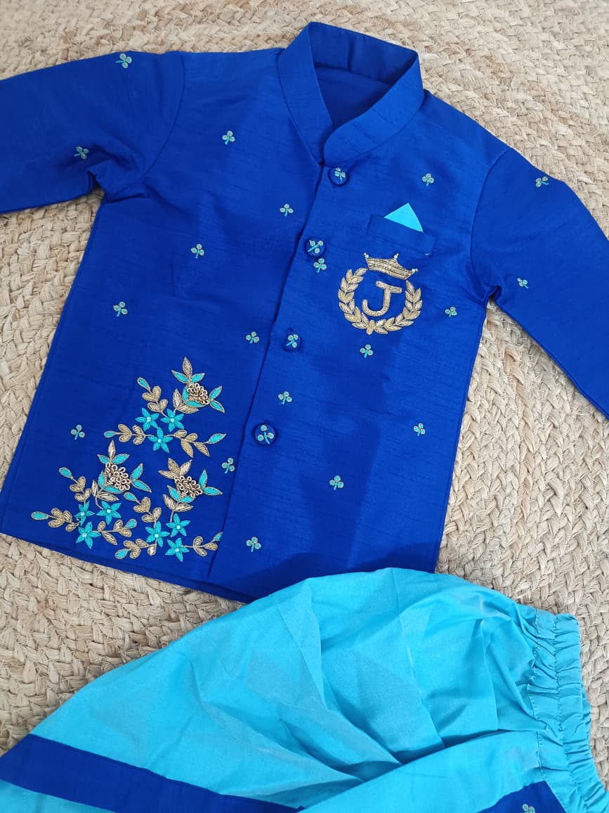 Royal Blue Floral Dhoti Set