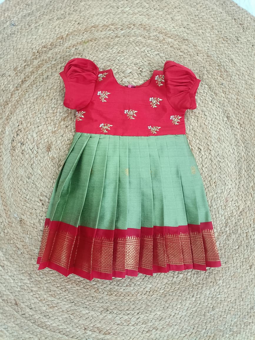 Festive Butti Frock - sage green