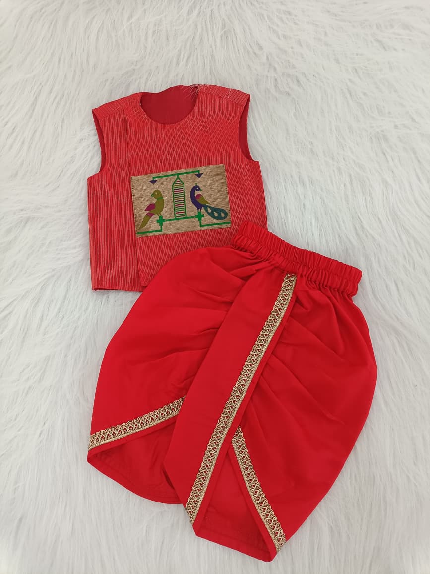 Paithani Dhoti Set - red