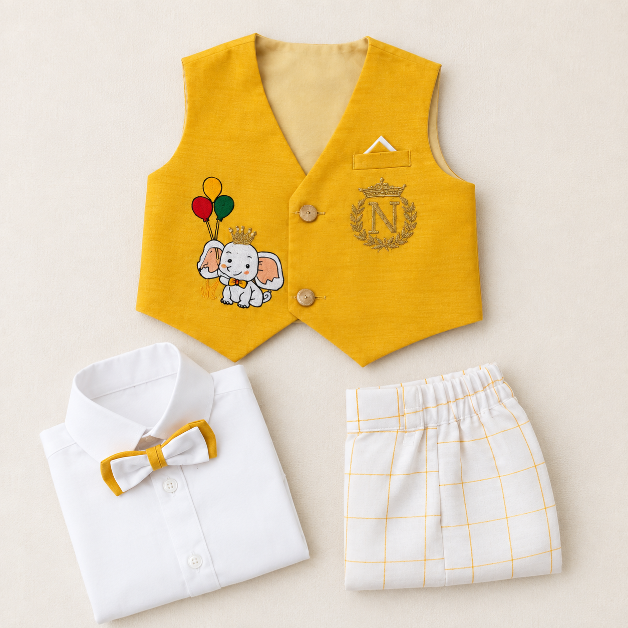Elephant Waistcoat set - Mustard Yellow