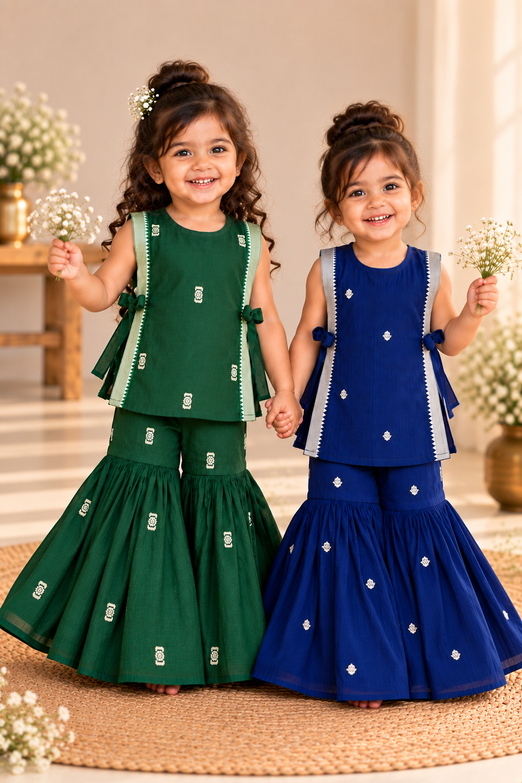 Sharara Sibling Set - Green & Blue