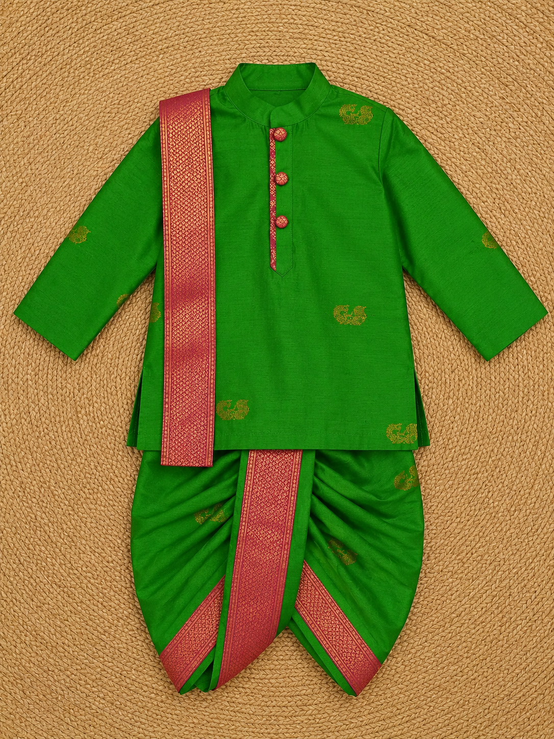 Ethnic Dhoti Kurta Set - Parrot Green