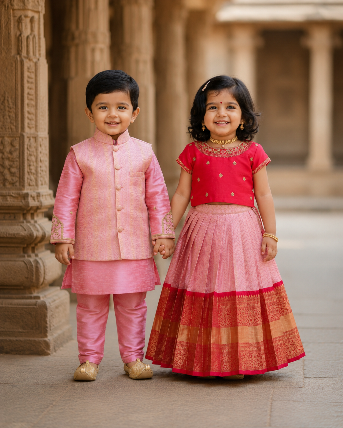 Kanjeevaram Sibling Set - light pink