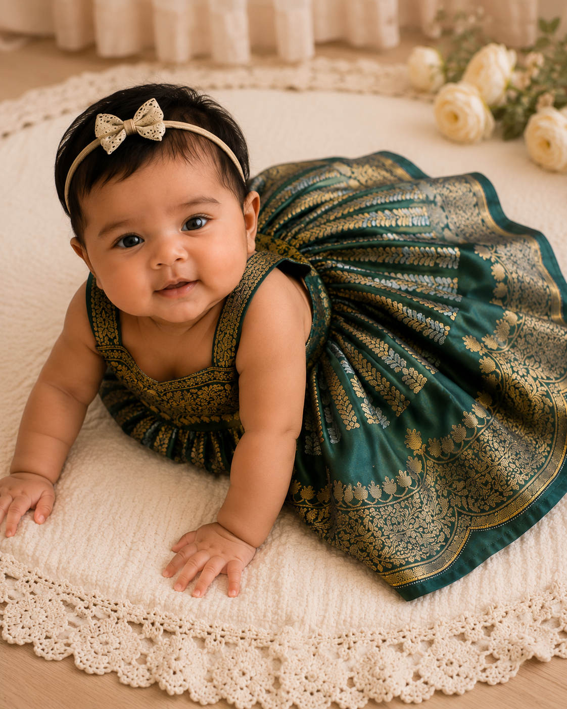 Little Banarasi Frock - Green