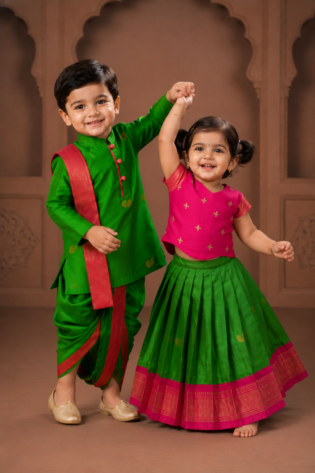 Ethnic Sibiling Set - Parrot Green