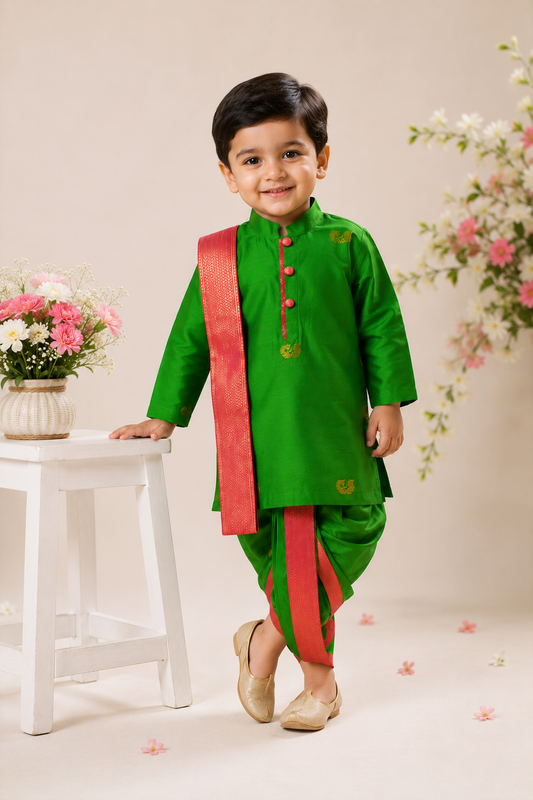 Ethnic Dhoti Kurta Set - Parrot Green