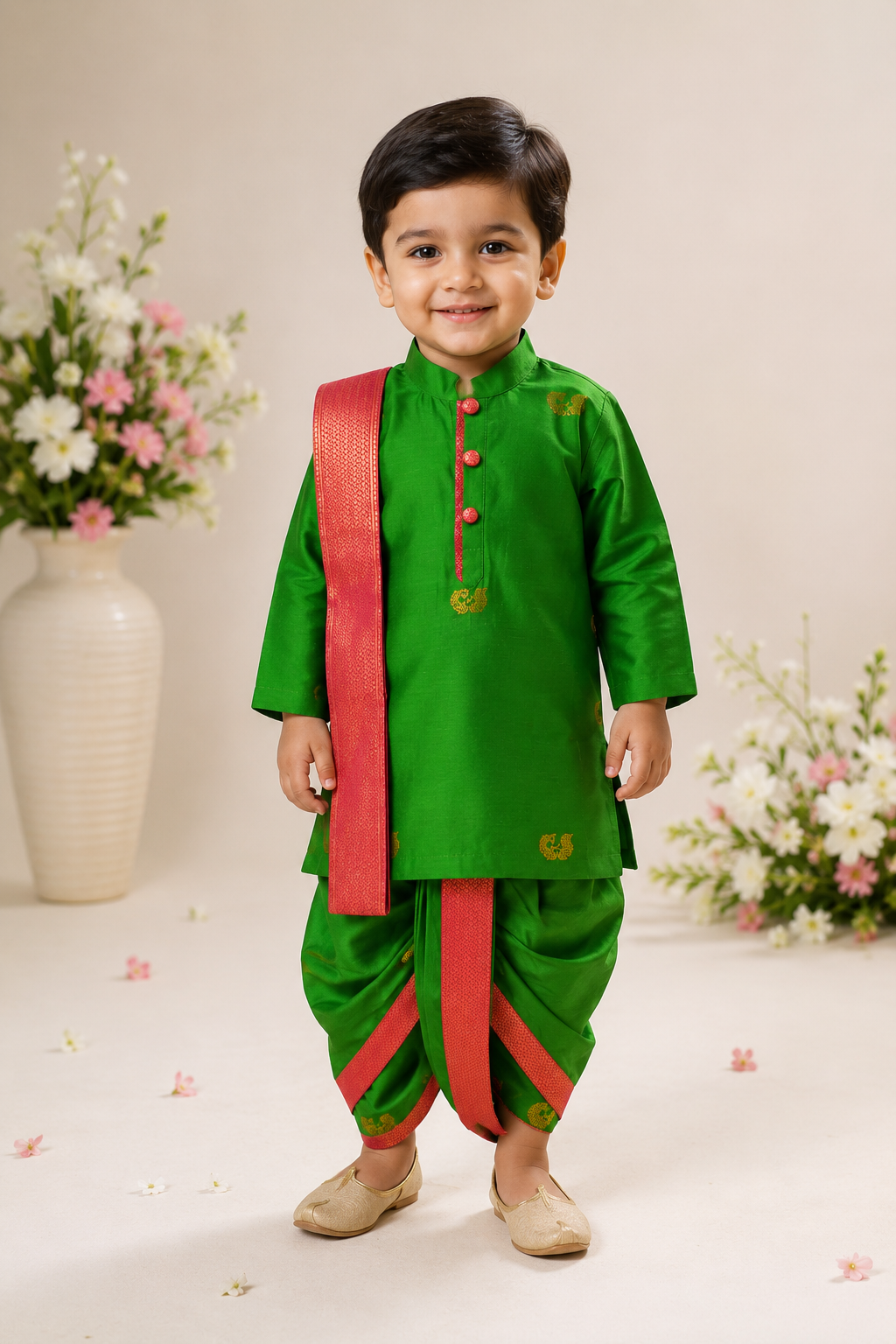 Ethnic Dhoti Kurta Set - Parrot Green