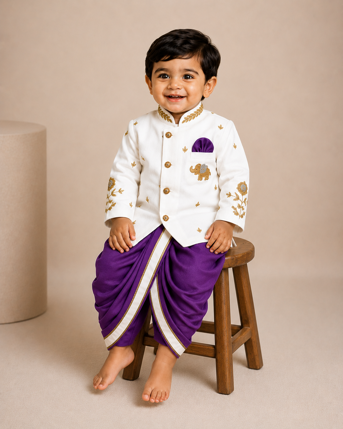 Lavender Elephant Dhoti Set
