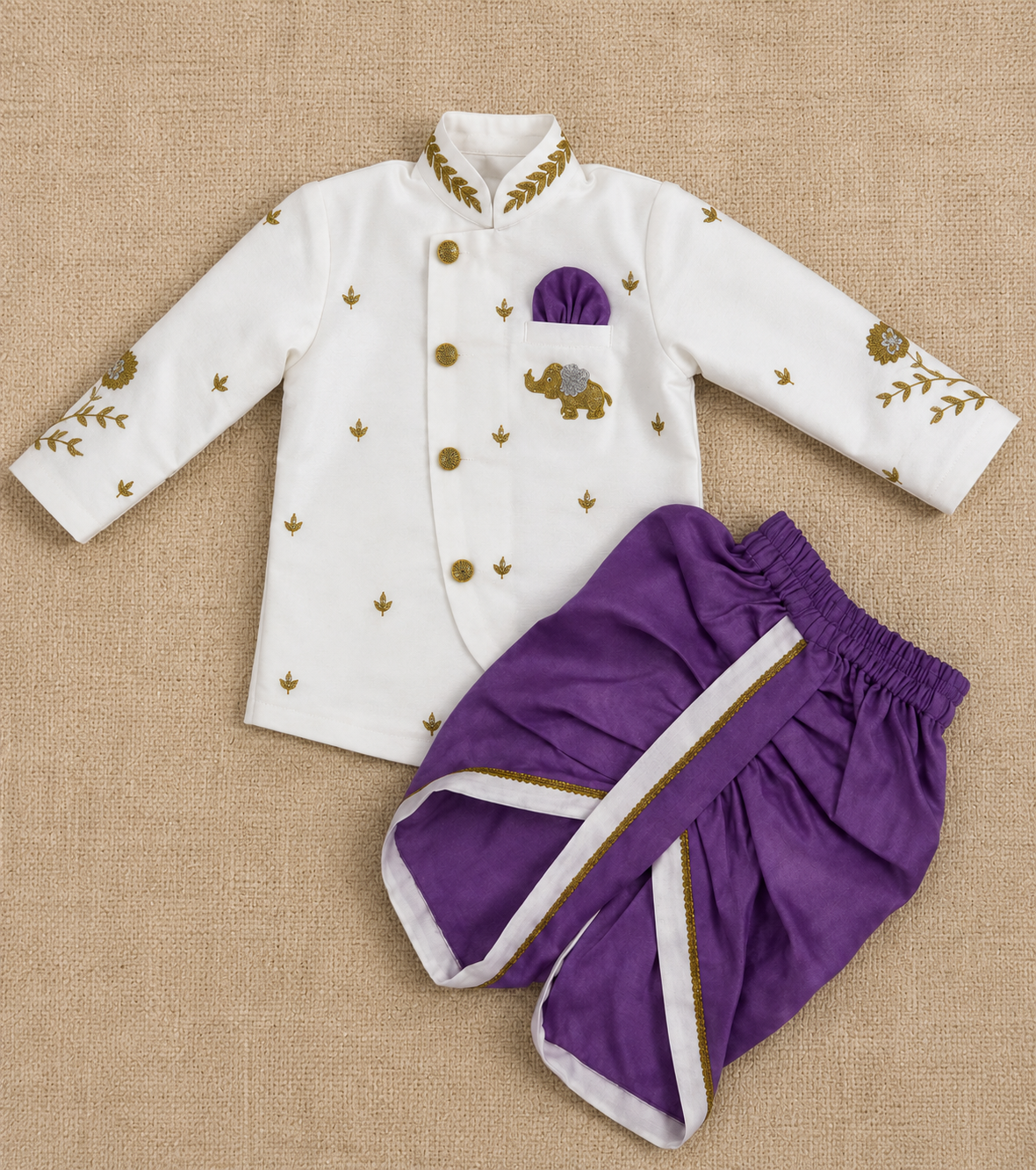 Lavender Elephant Dhoti Set