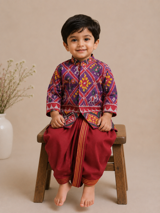 Royal Patola Dhoti Set - purple