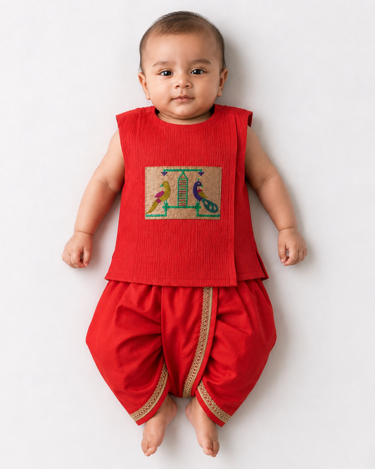 Paithani Dhoti Set - red