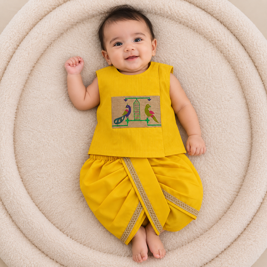 Paithani Dhoti Set - yellow