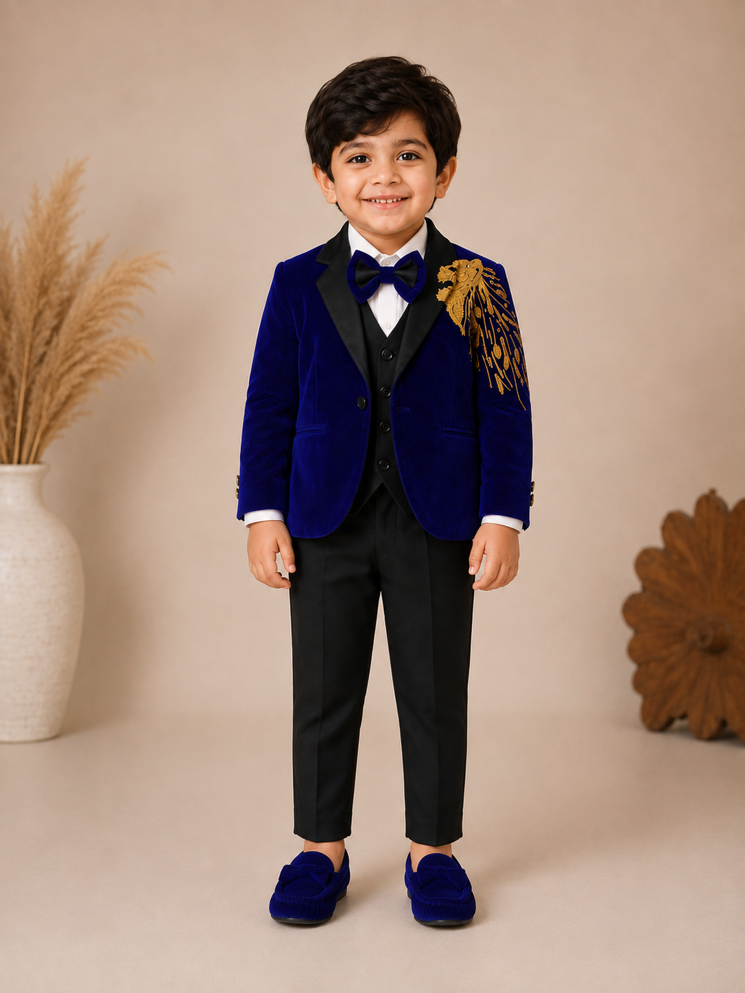 Lion Velvet Suit Set -Blue