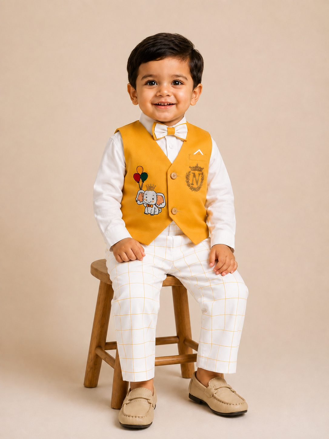 Elephant Waistcoat set - Mustard Yellow