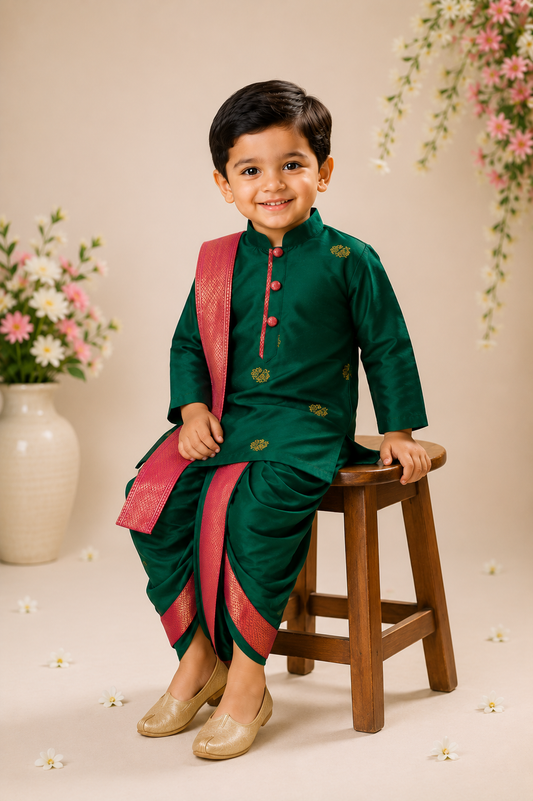 Ethnic Dhoti Kurta Set - Green&pink