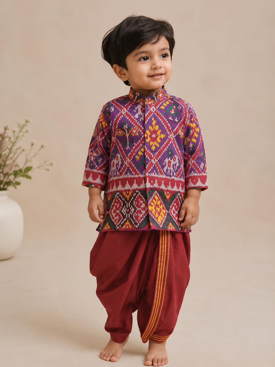 Royal Patola Dhoti Set - purple
