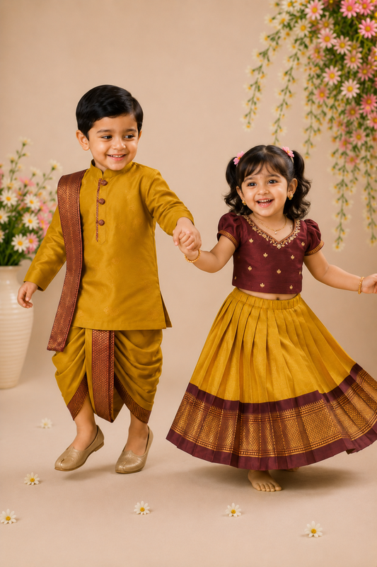 Ethnic Sibiling Set - Mustard yellow
