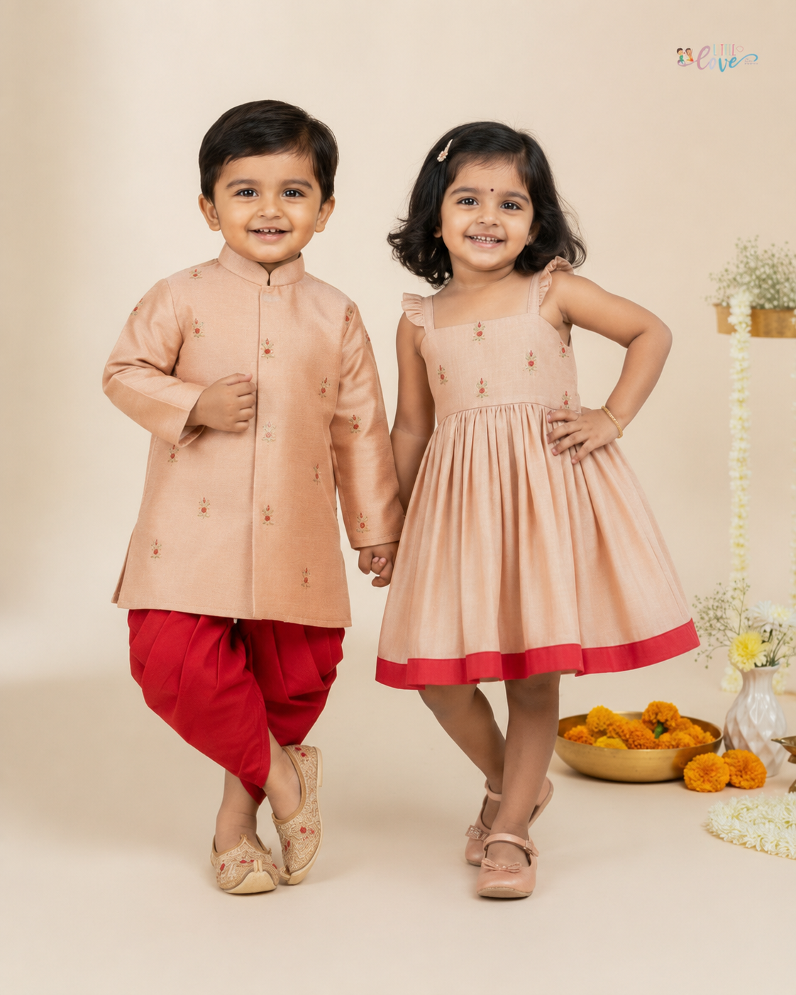Peach Festive Sibling Set