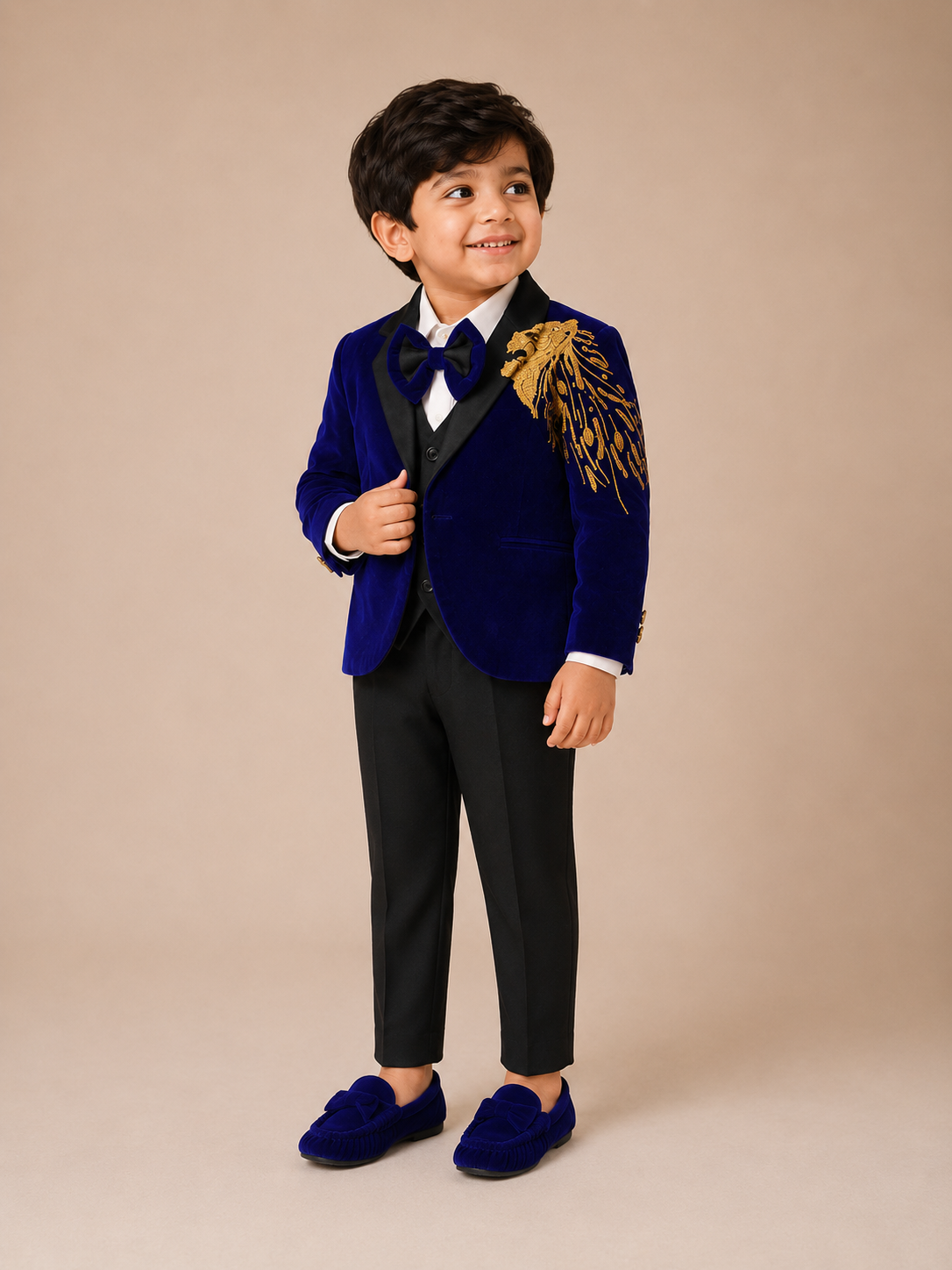 Lion Velvet Suit Set -Blue