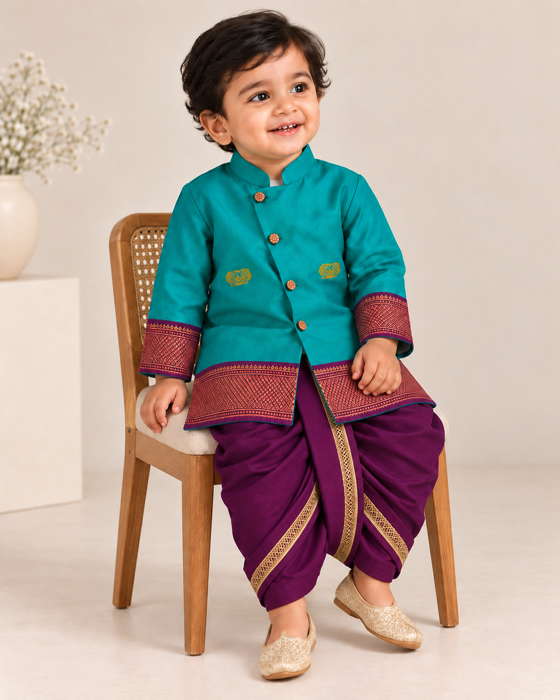 Heritage Dhoti Set - Teal Blue