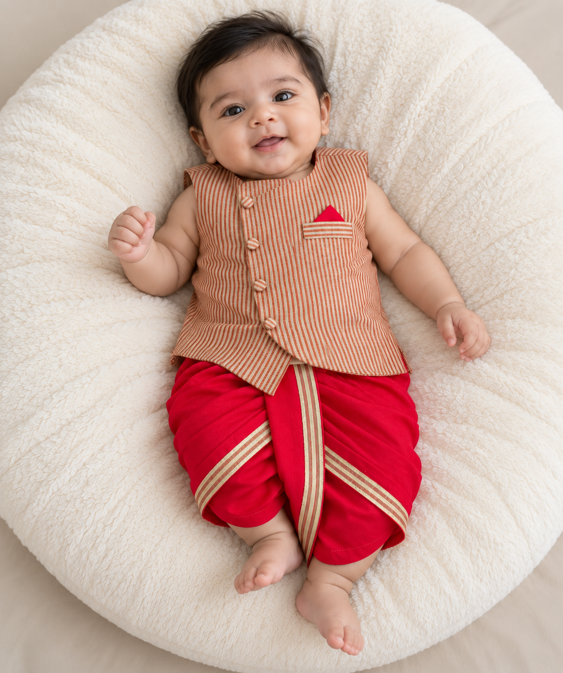 Red Stripe Dhoti Set