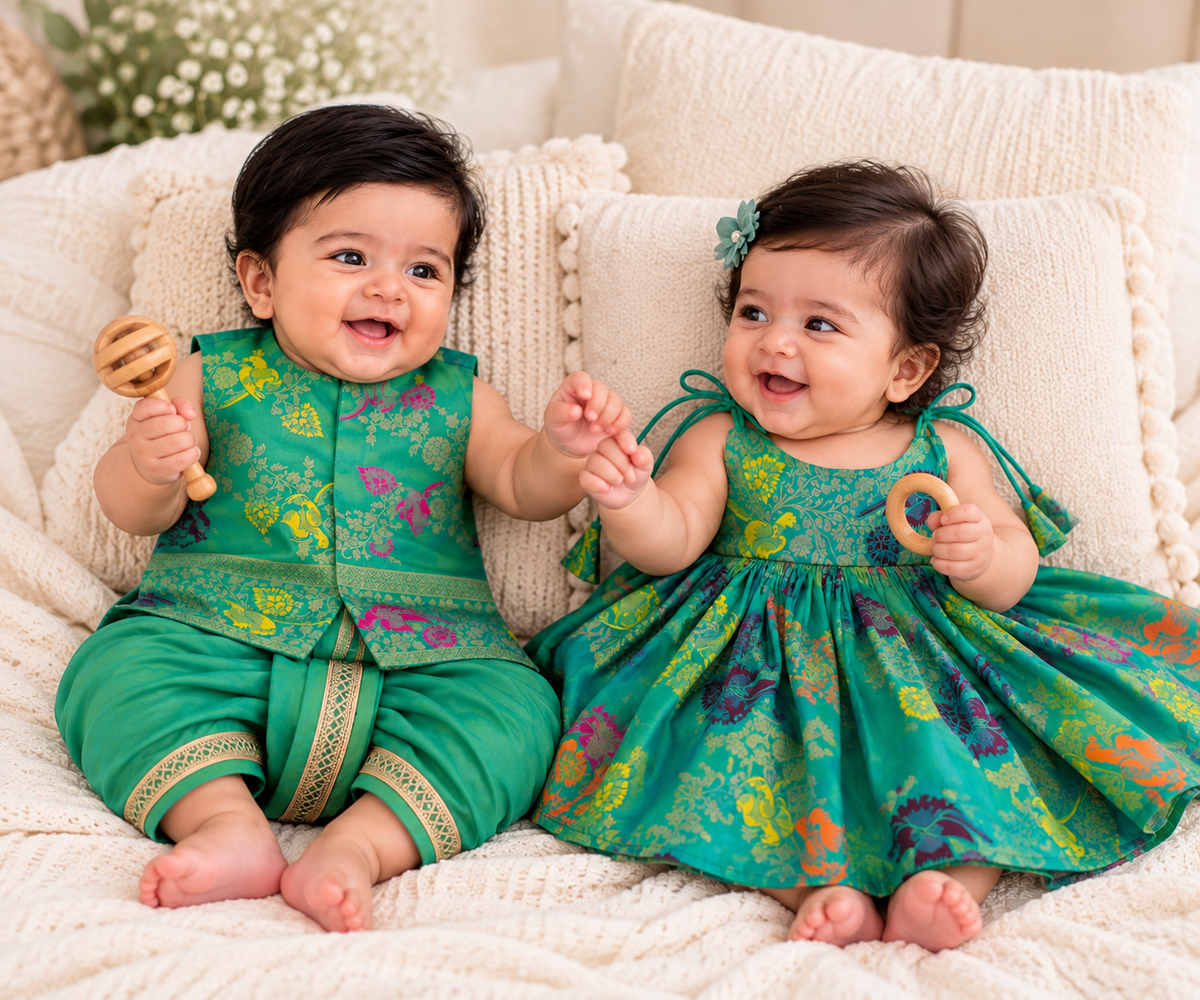 Classic Banarasi Sibiling set - Teal Green