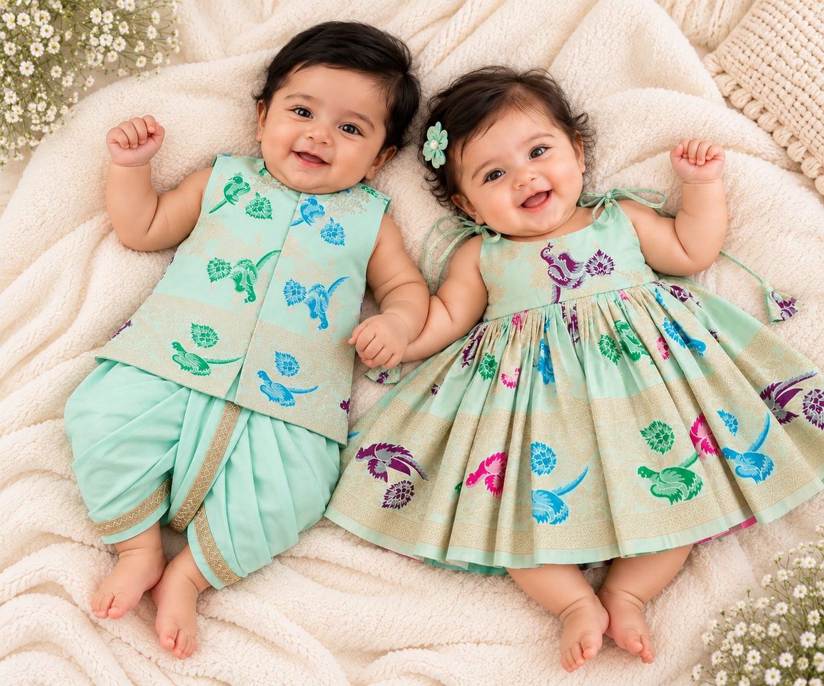 Classic Banarasi Sibiling set - Mint Green