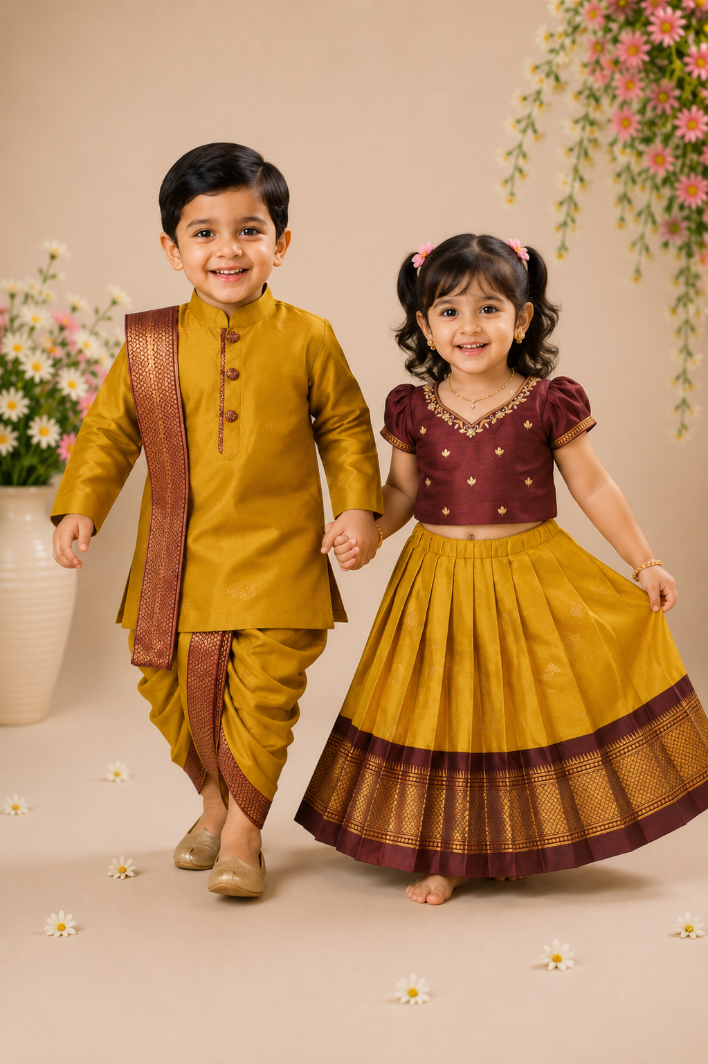 Ethnic Sibiling Set - Mustard yellow
