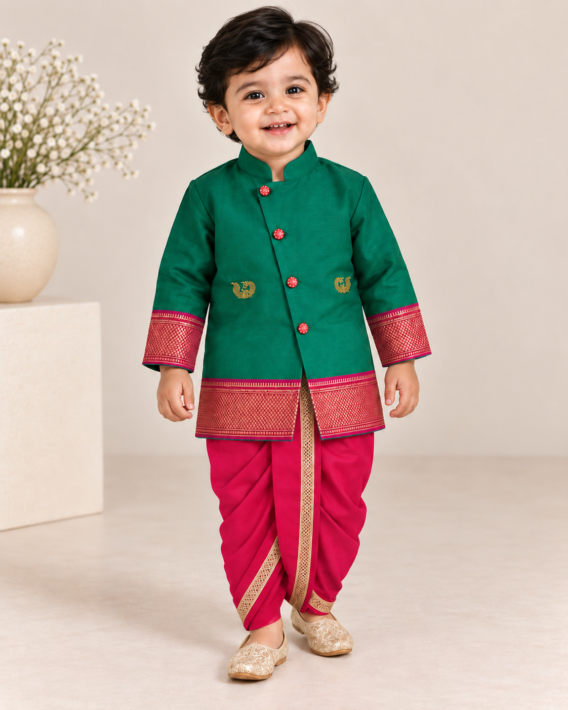 Heritage Dhoti Set - Dark Green