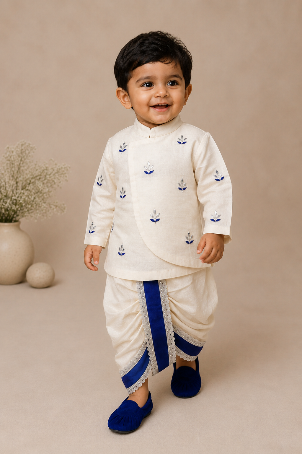 Blue Petal Dhoti Set
