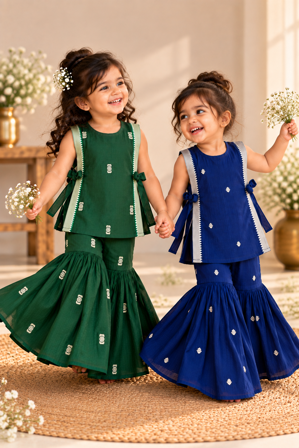 Sharara Sibling Set - Green & Blue