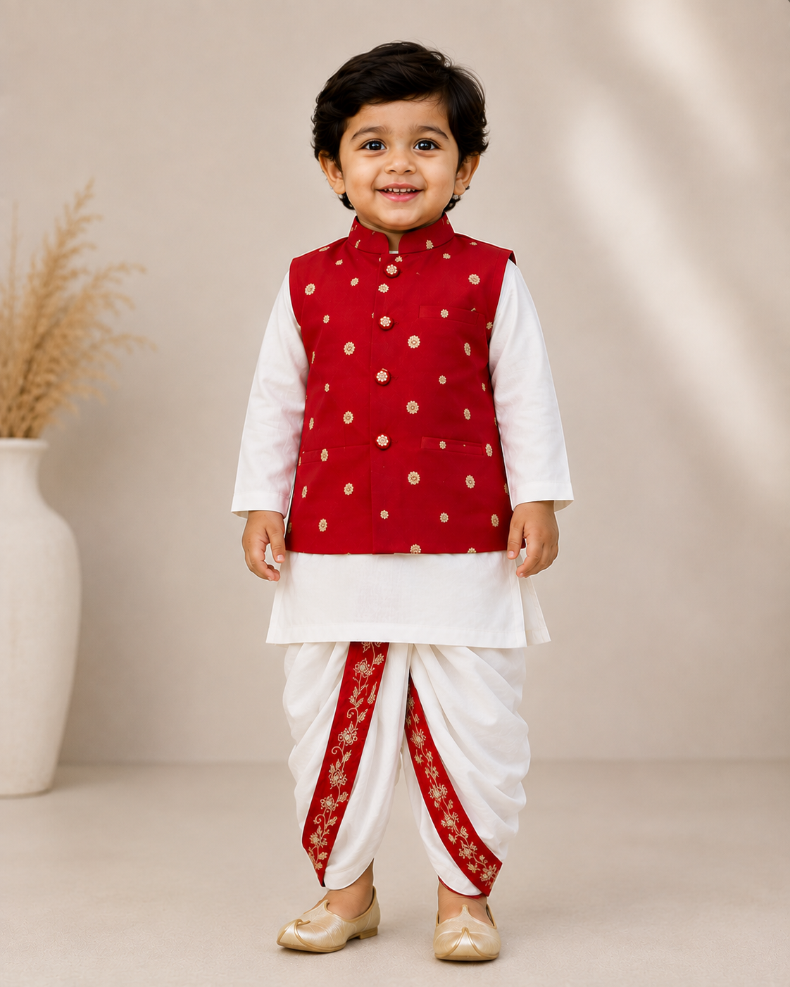 Red Butti Dhoti Set