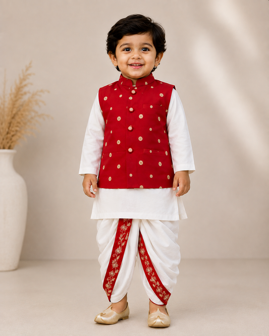 Red Butti Dhoti Set