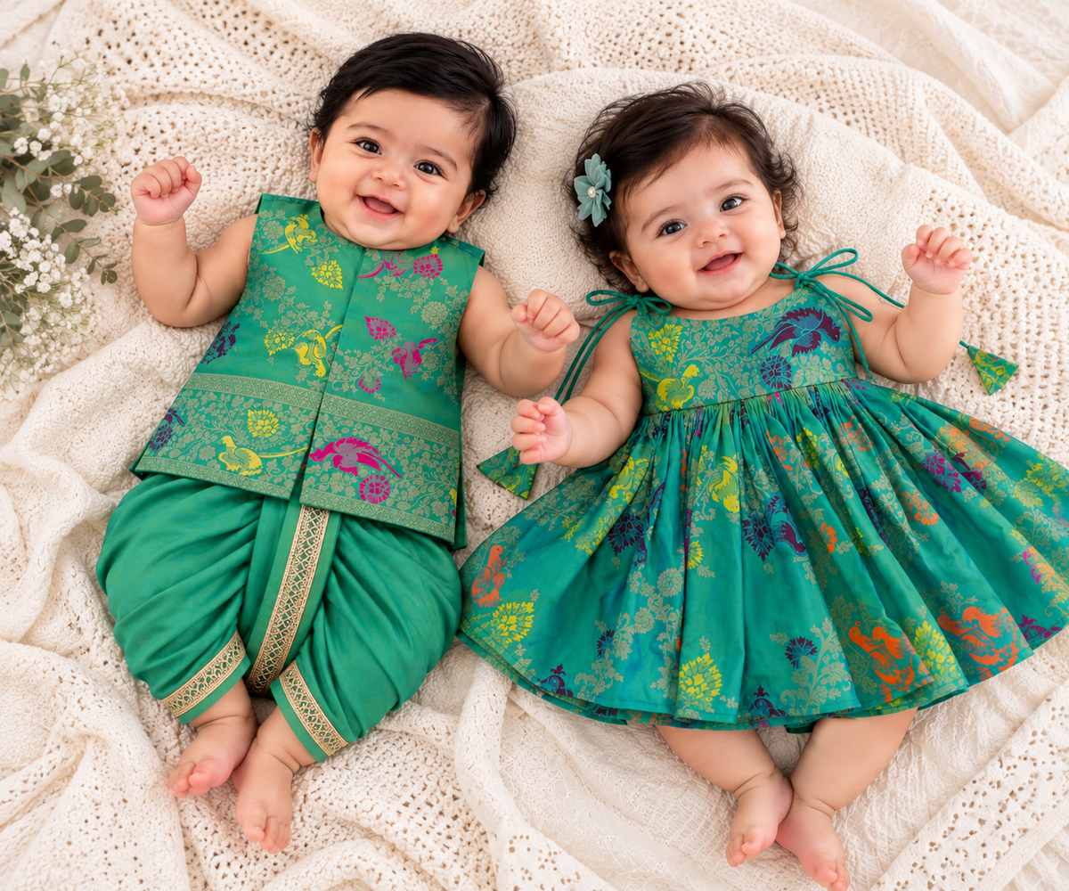 Classic Banarasi Sibiling set - Teal Green