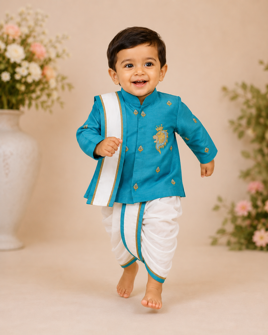 Blue Crown Dhoti Set