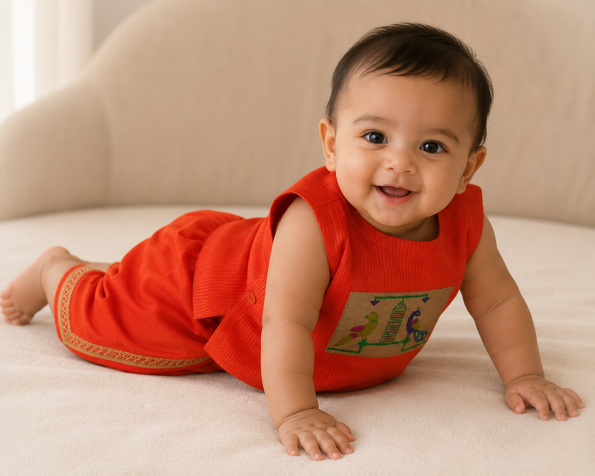 Paithani Dhoti Set - Orange