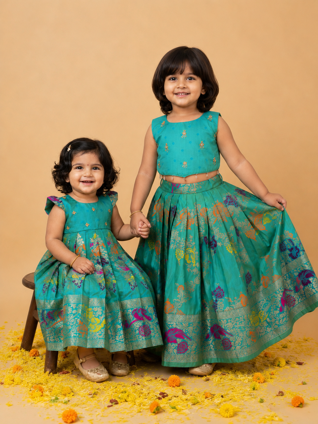 Teal Green Floral Sisters set