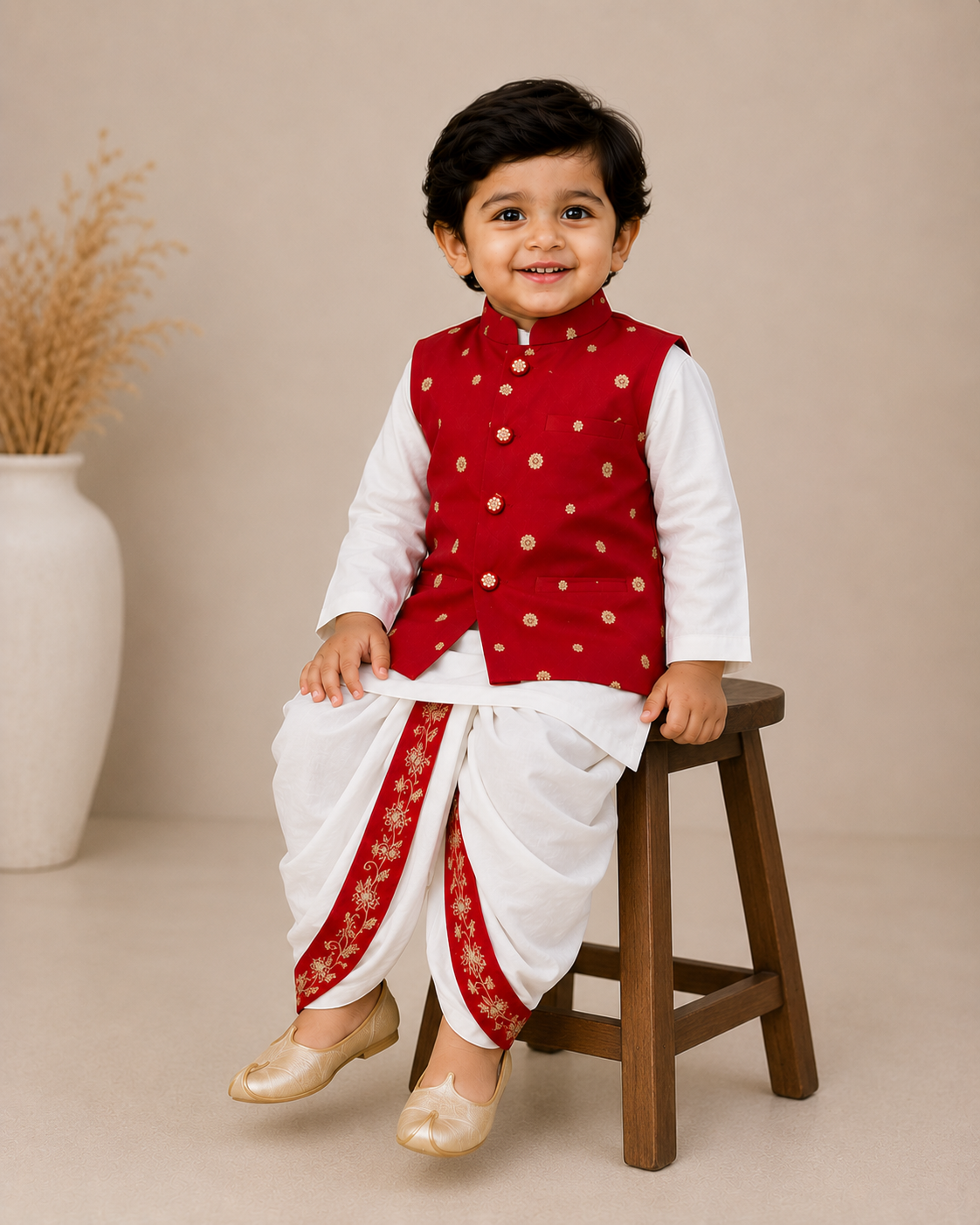 Red Butti Dhoti Set