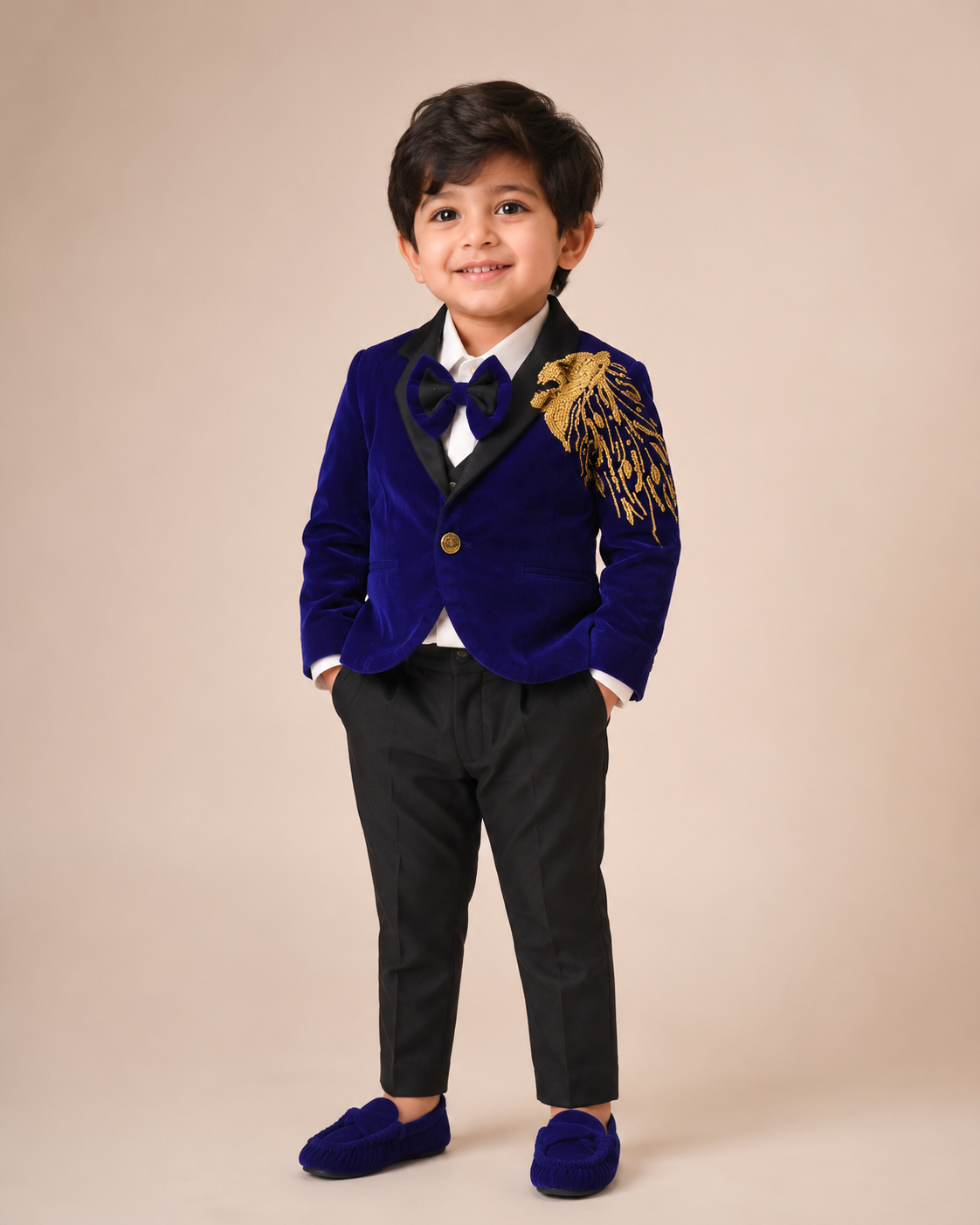 Royal Lion Velvet Suit Set -Blue