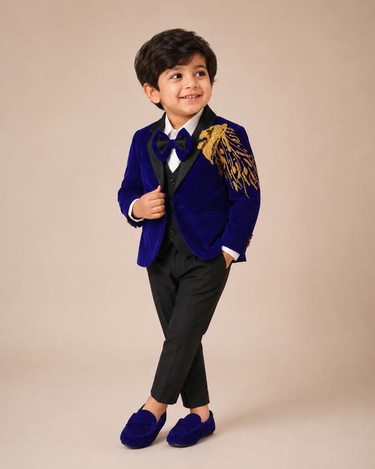 Royal Lion Velvet Suit Set -Blue