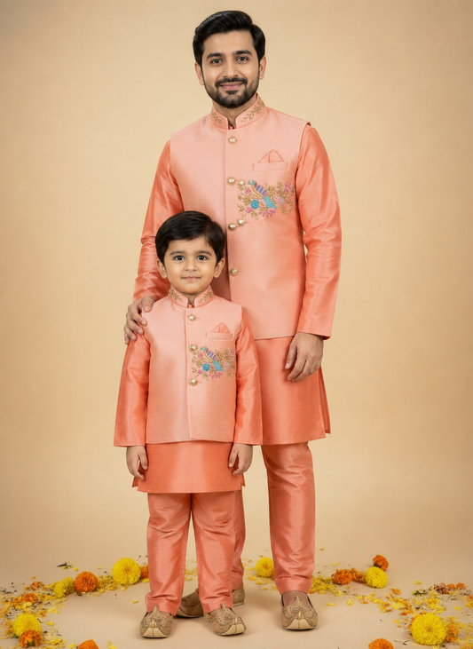 Peach Father–Son Ethnic Set