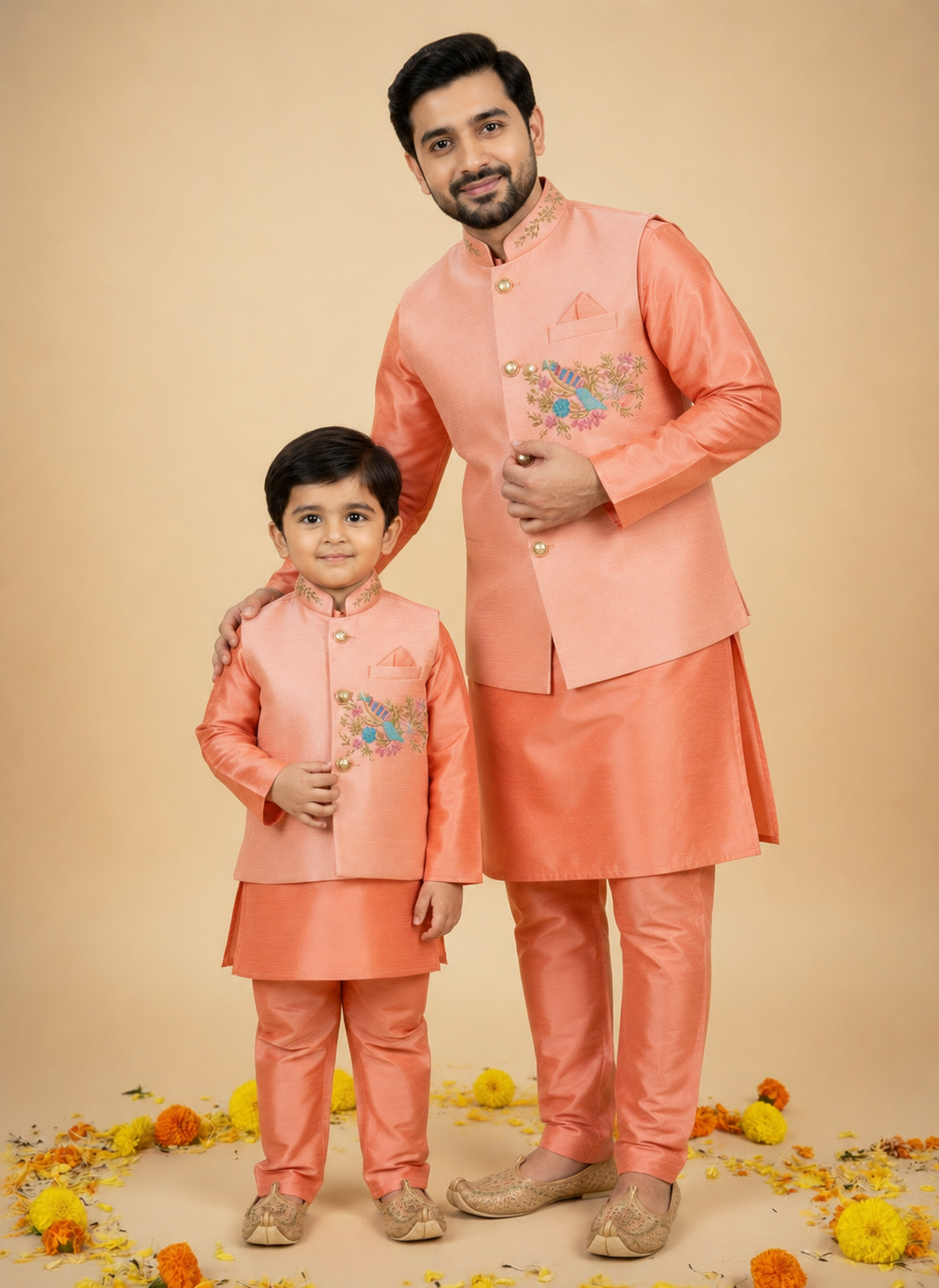 Peach Father–Son Ethnic Set