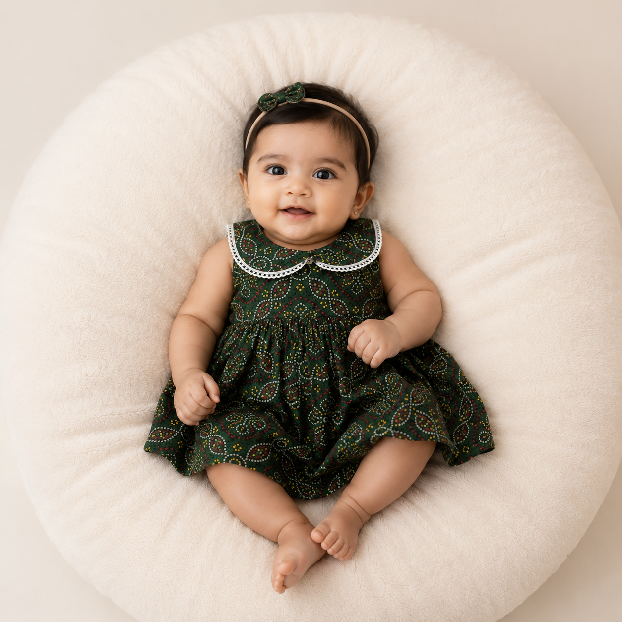 Mini Bandhani frock-Bottle green