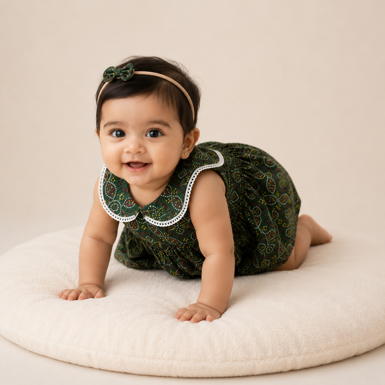 Mini Bandhani frock-Bottle green