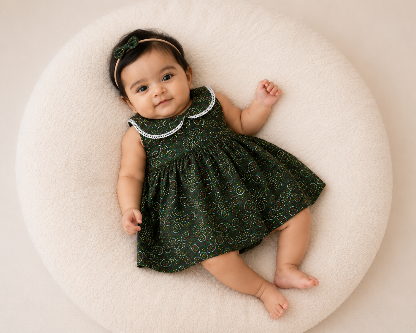 Mini Bandhani frock-Bottle green