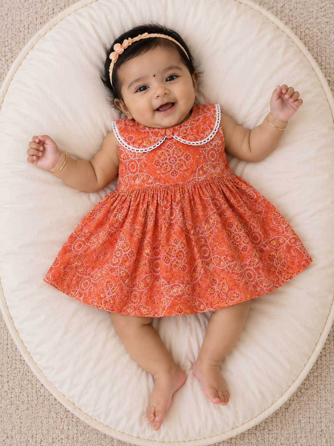Mini Bandhani frock-Orange