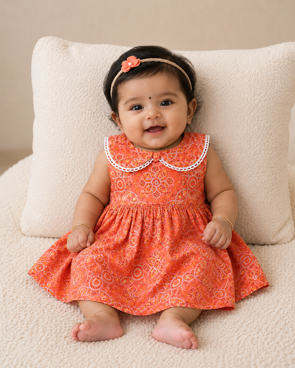 Mini Bandhani frock-Orange