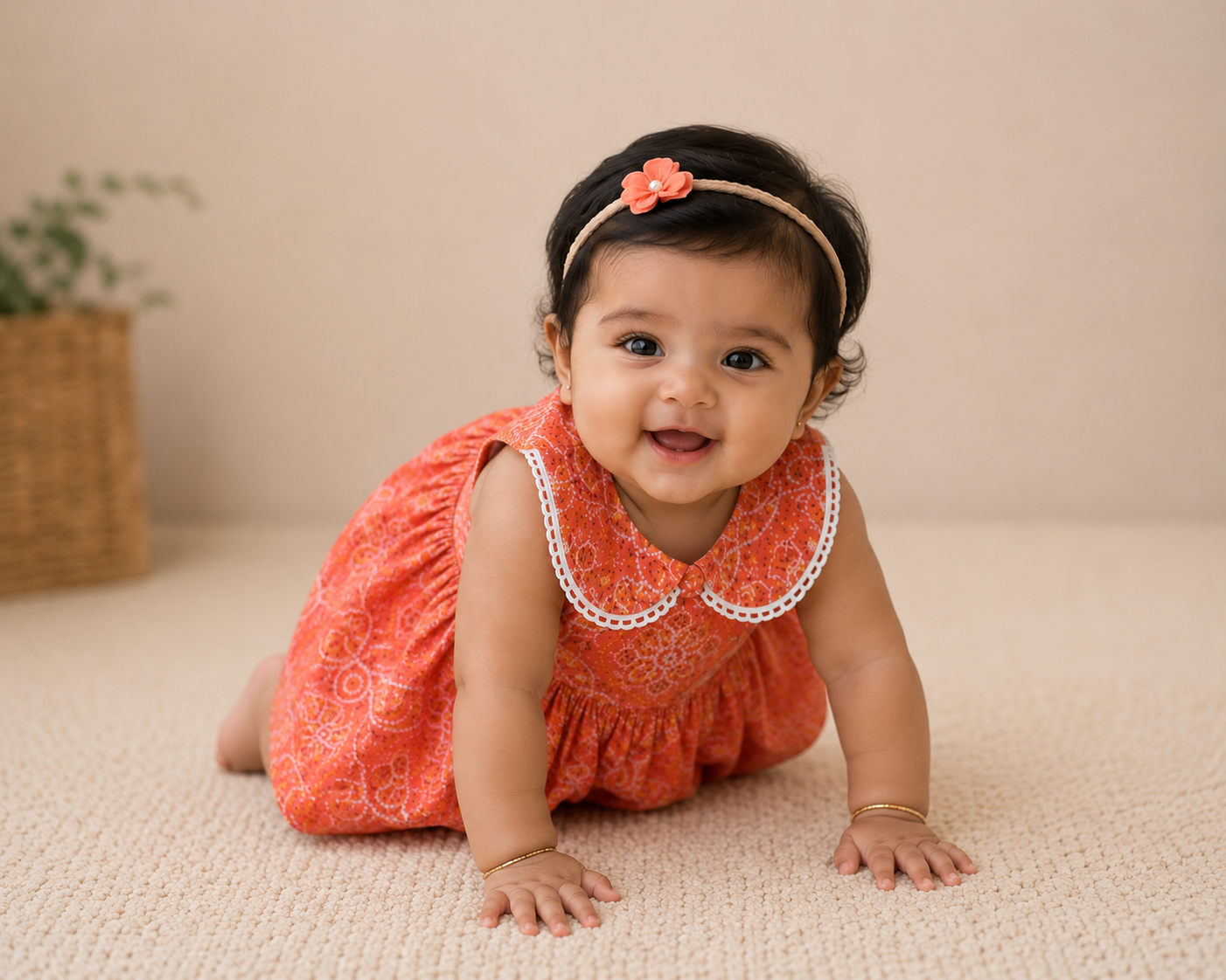 Mini Bandhani frock-Orange