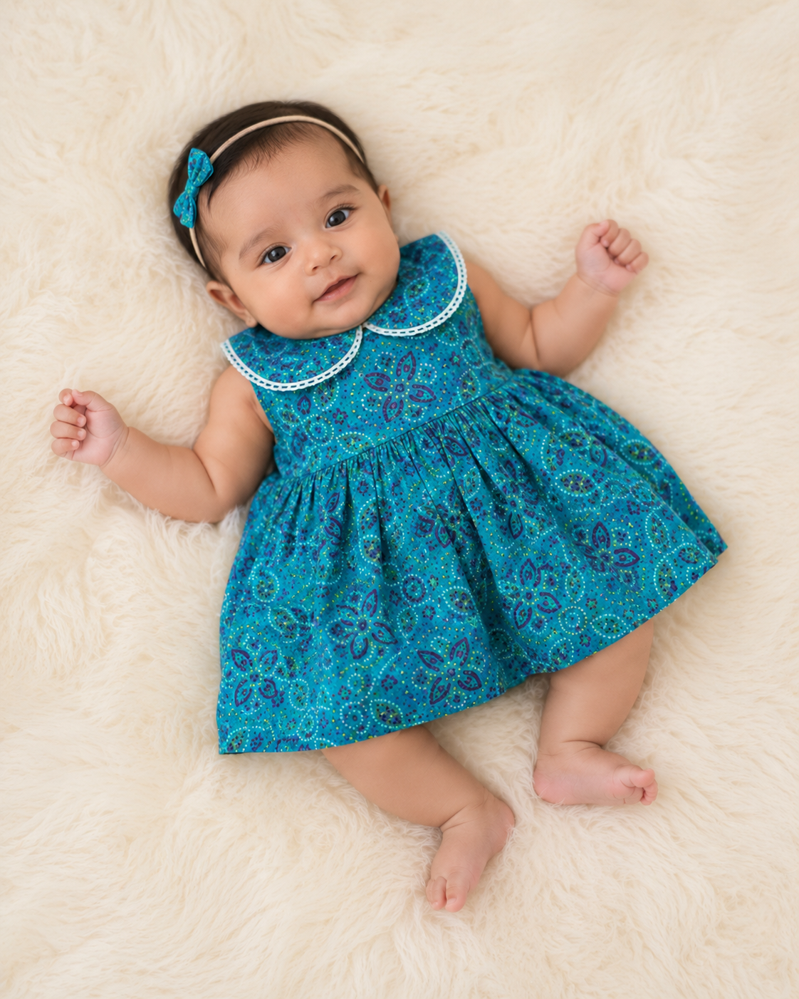 Mini Bandhani Frock-Turquoise blue